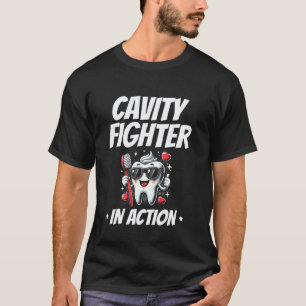 0 Cavity Fighter In Action Dental Teeth Doctor Den T-Shirt