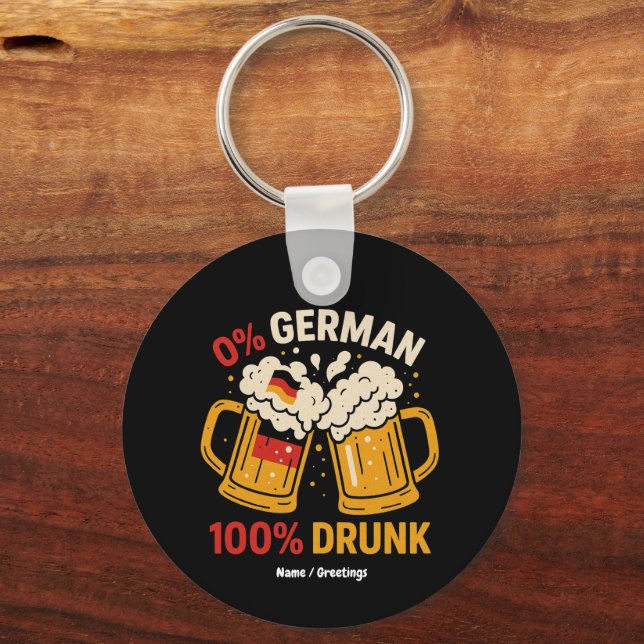 0% German 100% Drunk Funny Oktoberfest Beer Lover  Key Ring (Front)