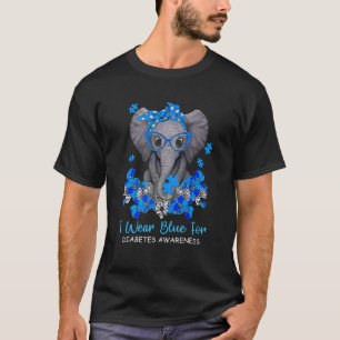 0 I Wear Blue For Diabetes Awareness Elephant Warr T-Shirt