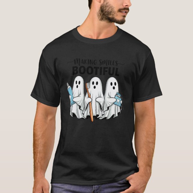 0 Making Smiles Bootiful Halloween Funny Ghost Den T-Shirt (Front)
