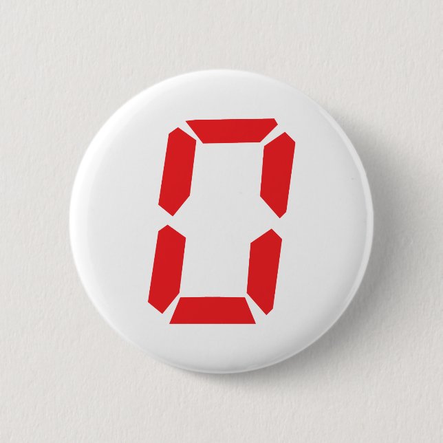 0 red alarm clock number digital zero 6 cm round badge (Front)