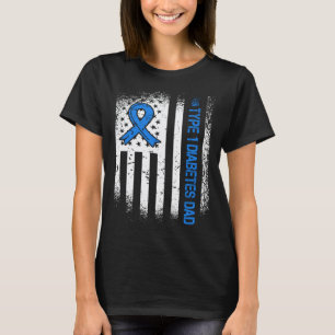 0 Type 1 Diabetes Dad Diabetes Ribbon And American T-Shirt