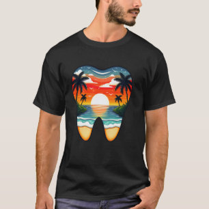 0 Vintage Dentist Tooth Sunset Palm Trees Dental H T-Shirt