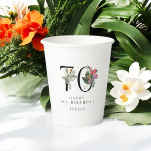 0th Birthday Cheers with Name Tropical Floral Paper Cups