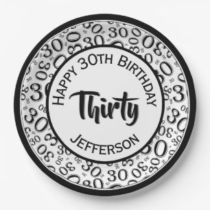 0th Birthday Funky Number Pattern Black/White Paper Plate