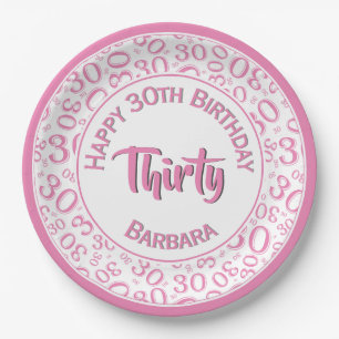 0th Birthday Funky Number Pattern Pink/White Paper Plate