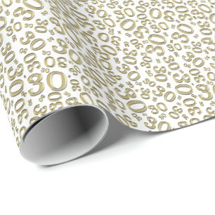 0th Birthday gold/White Random Number Pattern Wrapping Paper