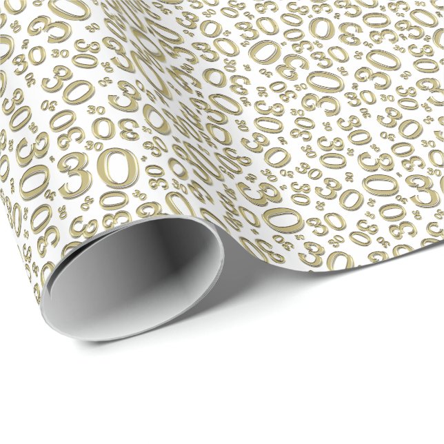 0th Birthday gold/White Random Number Pattern Wrapping Paper (Roll Corner)