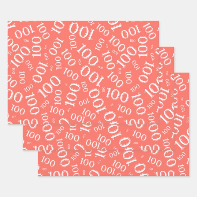 0th Modern Coral/White Random Number Pattern Wrapping Paper Sheet (Set)