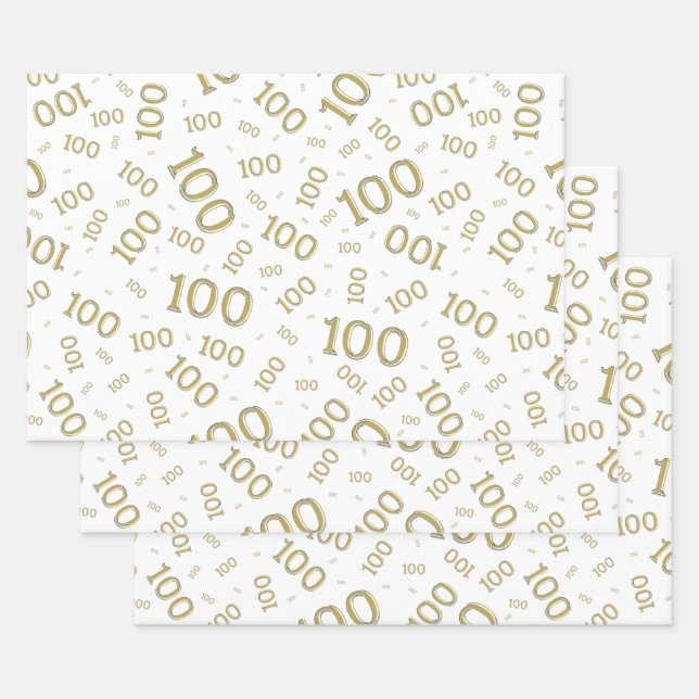 0th Modern Gold/White Random Number Pattern Wrapping Paper Sheet (Set)