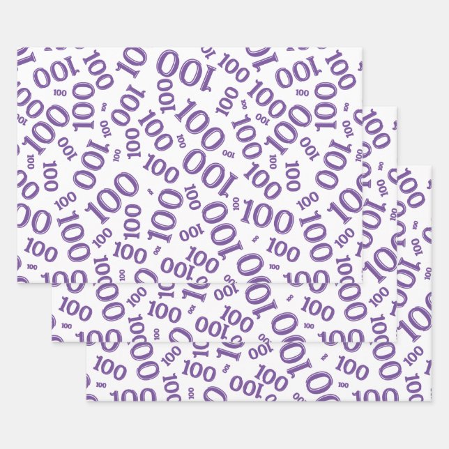 0th Modern Purple/White Random Number Pattern Wrapping Paper Sheet (Set)
