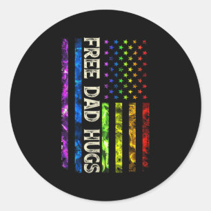 0y5 Free Dad Hugs America Flag Lgbt Gay Pride For Classic Round Sticker