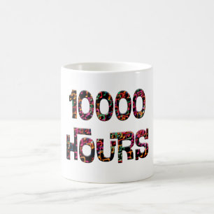 10000 hours with an overlay of bokeh musical notes coffee mug