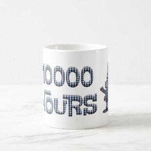 10000 hours with an overlay of gingham fabric as coffee mug
