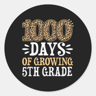 1000 Days Of Growing 5th Grade Leopard Student 100 Classic Round Sticker