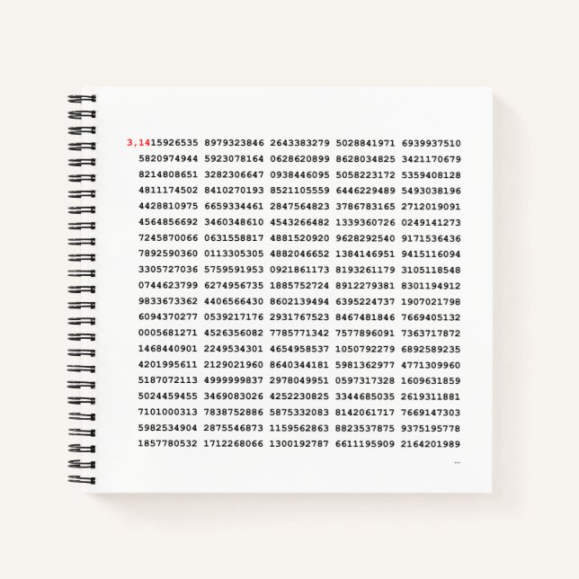 1000 First Digits Pi Number | Mathematical symbol Notebook (Front)