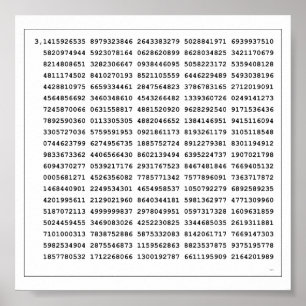 1000 First Digits Pi Number   Mathematical symbol Poster