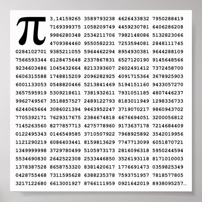 1000 First Digits Pi Number | Mathematical symbol Poster (Front)