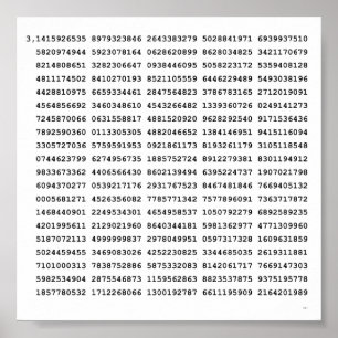 1000 First Digits Pi Number   Mathematical symbol Poster