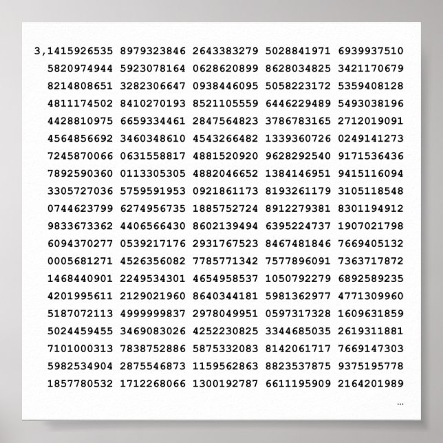 1000 First Digits Pi Number | Mathematical symbol Poster (Front)