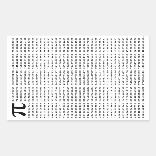 1000 First Digits Pi Number | Mathematical symbol Rectangular Sticker (Front)