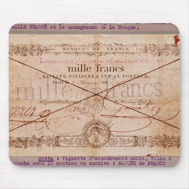 1000 Francs banknote from 8 Floreal, An X Mouse Pad (Front)