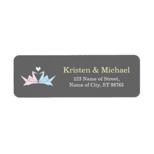 1000 Hanging Origami Paper Cranes Wedding (Grey) Return Address Label