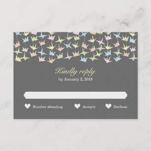 1000 Hanging Origami Paper Cranes Wedding (Grey) RSVP Card