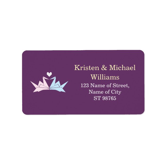 1000 Hanging Origami Paper Cranes Wedding (Purple) Label (Front)