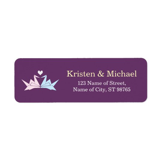 1000 Hanging Origami Paper Cranes Wedding (Purple) Return Address Label