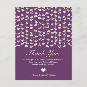 1000 Hanging Origami Paper Cranes Wedding (Purple) Thank You Card