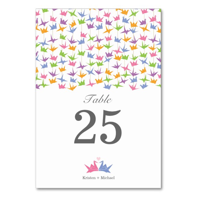 1000 Hanging Origami Paper Cranes Wedding Table Number (Front)