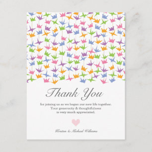 1000 Hanging Origami Paper Cranes Wedding Thank You Card