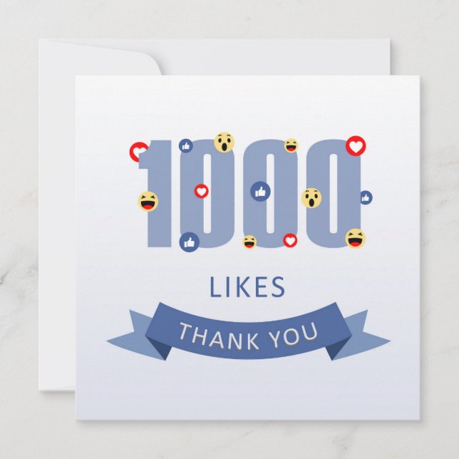 1000 Likes Thank you with emoji and heart Card (Front)