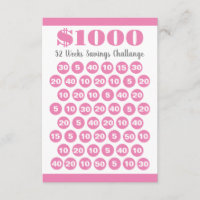 1000 Savings Challenge Pink 52 Weeks Insert Card