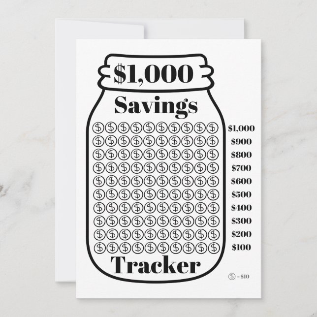 $1000 Savings Tracker Mason Jar Budget Goal Sheet Invitation (Front)