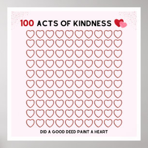 100 ACTS OF KINDNESS,GOOD DEED, TASK FOR A CHILD P POSTER