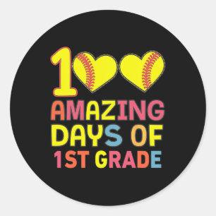 100 Amazing Days Of 1st Grade Softbyll Player Stud Classic Round Sticker