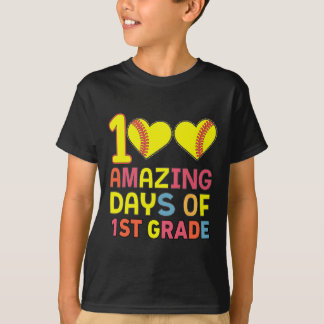 100 Amazing Days Of 1st Grade Softbyll Player Stud T-Shirt