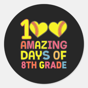 100 Amazing Days Of 8th Grade Softll Player Studen Classic Round Sticker