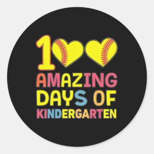 100 Amazing Days Of Kindergarten Softbyll Player S Classic Round Sticker