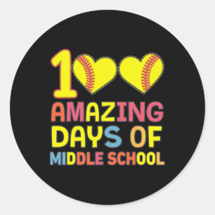 100 Amazing Days Of Middle School Softll Player St Classic Round Sticker