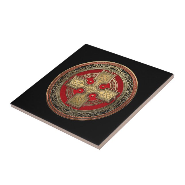 [100] Ancient Celtic Sacred Gold Knot Cross Ceramic Tile (Side)