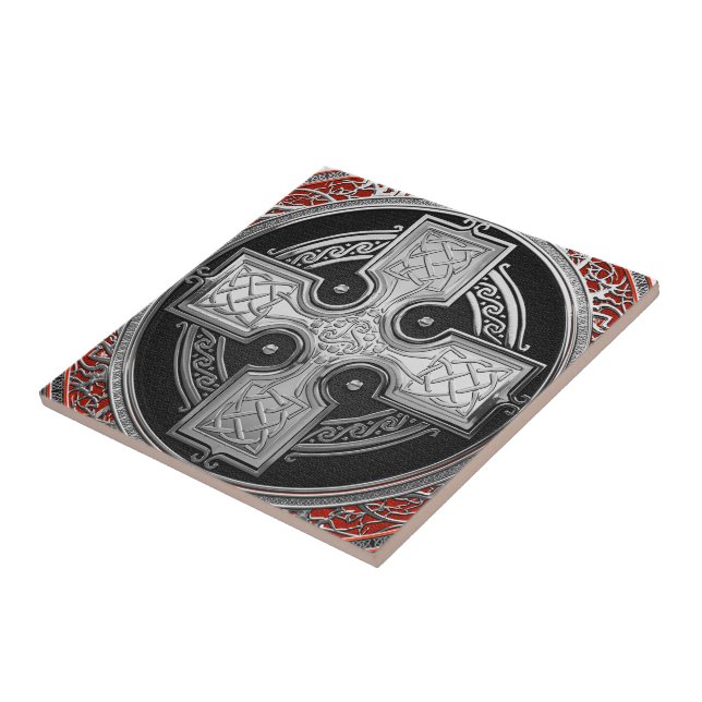 [100] Ancient Celtic Sacred Silver Knot Cross Ceramic Tile (Side)