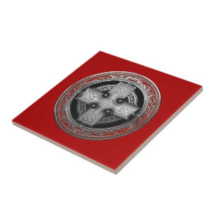 [100] Ancient Celtic Sacred Silver Knot Cross Ceramic Tile