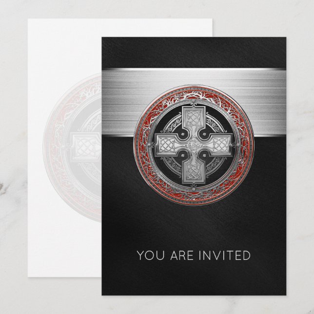 [100] Ancient Celtic Sacred Silver Knot Cross Invitation (Front/Back)