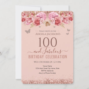 100 and Fabulous Adult Birthday Pink Invitation