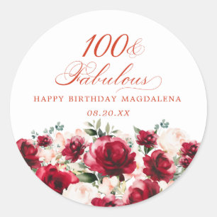 100 and Fabulous Birthday Personalised Custom Classic Round Sticker