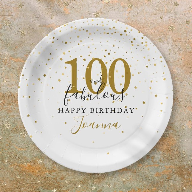 100 and Fabulous Gold Black Birthday Party Paper Plate (100 and Fabulous Gold Black Birthday Party Paper Plates)