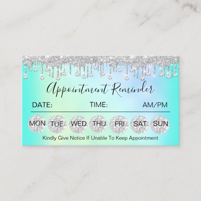 100 Appointment Reminder Diamond Silver Drip Nails Business Card (Front)